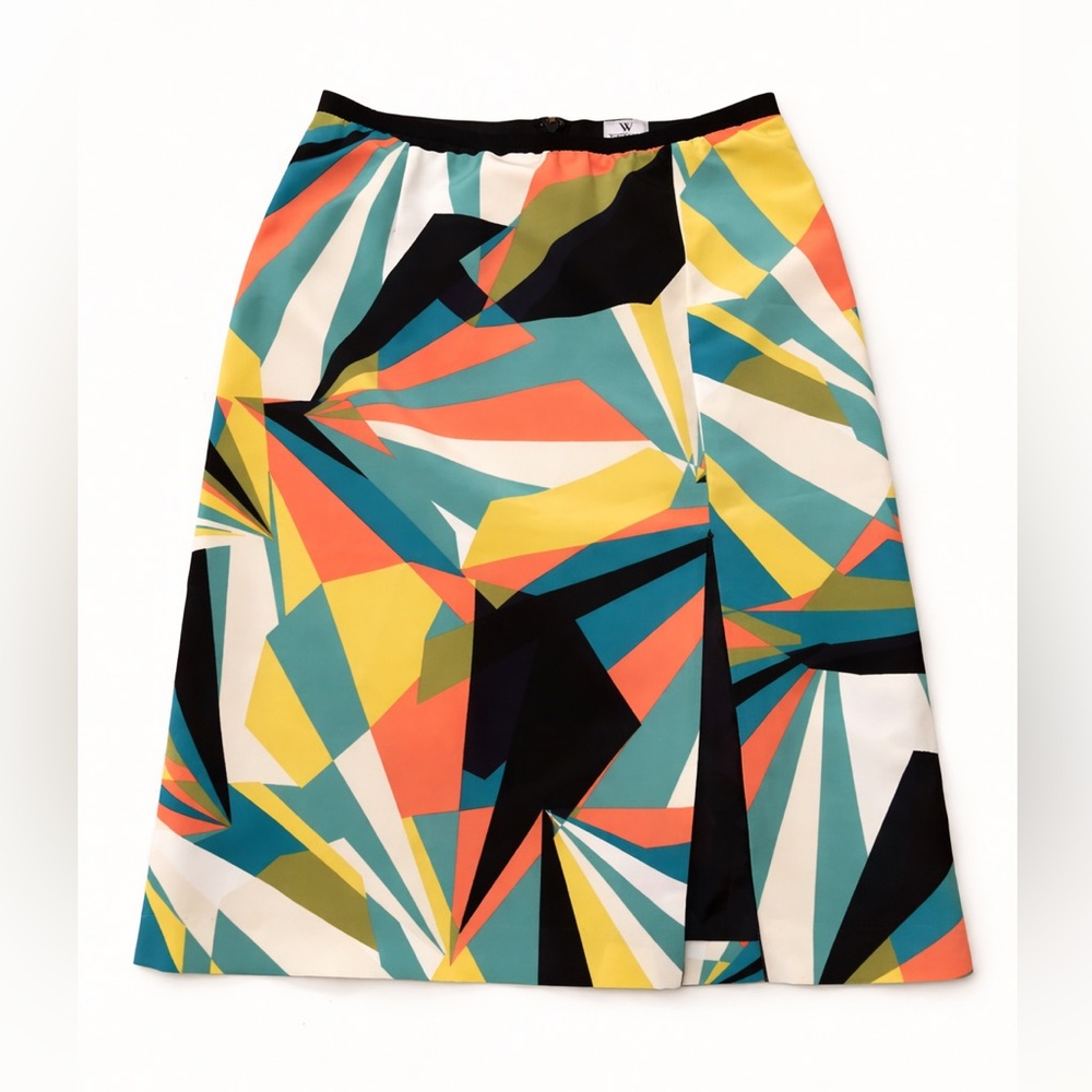 Worthington Geometric A-Line Skirt - Teal, Yellow, Coral, Black, Cream